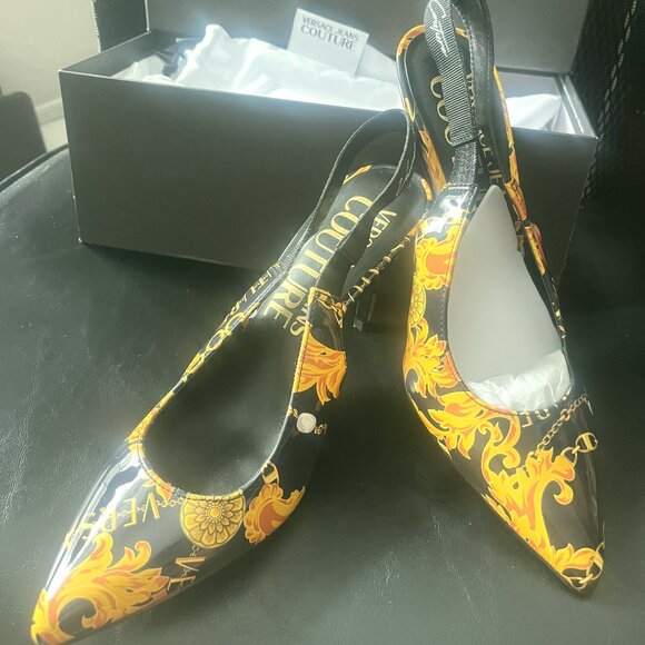 VERSACE Jeans Couture Authentic Baroque Motif Slingback Shoes - Picture 6 of 6